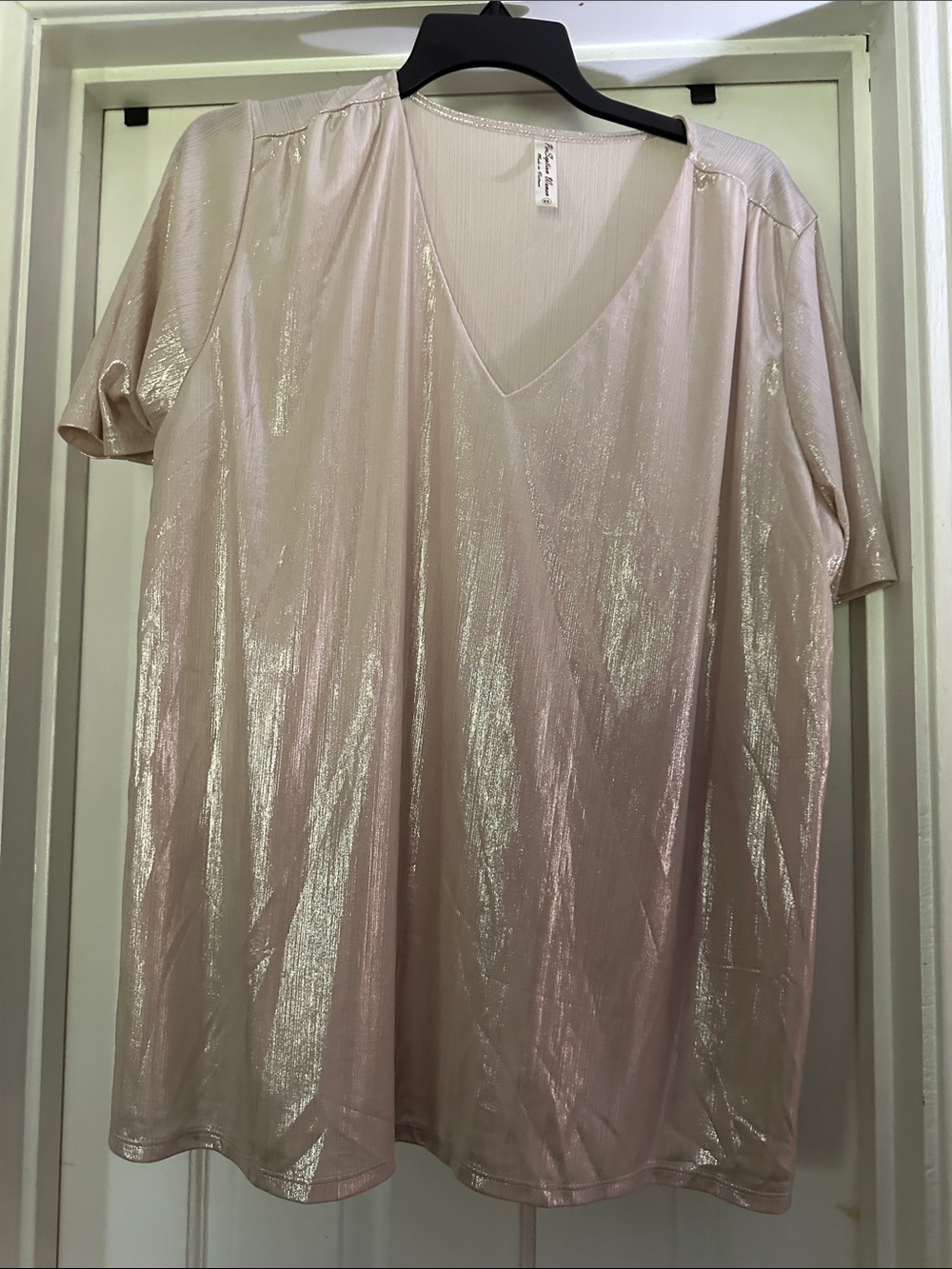 PerSeption Concept Metallic Light Pink V-Neck Blouse